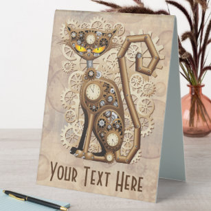 Cat Steampunk Vintage Retro Style Machine  Table Tent Sign