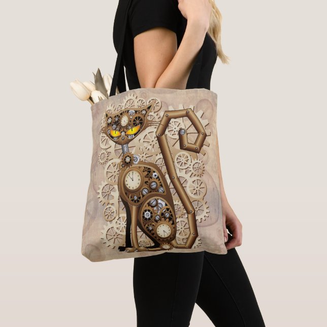 Cat Steampunk Vintage Retro Style Machine  Tote Bag (Close Up)