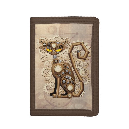 Cat Steampunk Vintage Retro Style Machine  Trifold Wallet