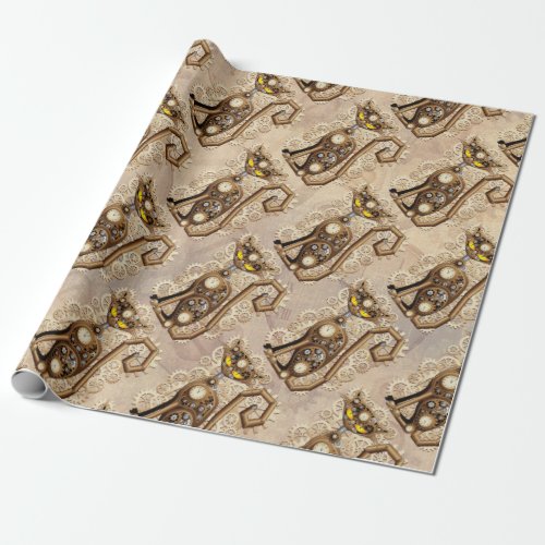 Cat Steampunk Vintage Retro Style Machine  Wrapping Paper