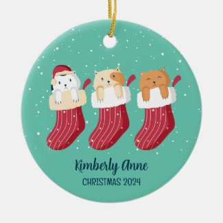 Cat Stockings Christmas Kitty Snowy Winter Holiday