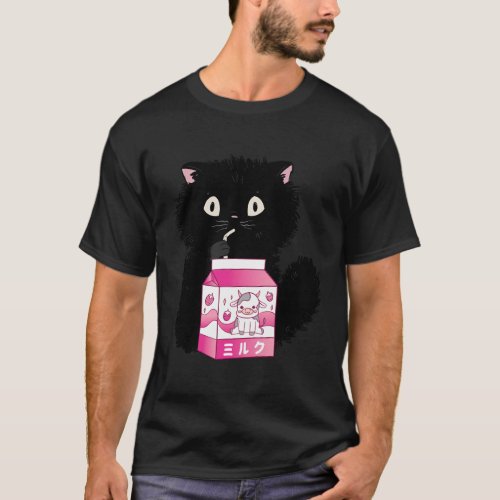 Cat Strawberry Milk Kawaii Cow And Kitten T_Shirt