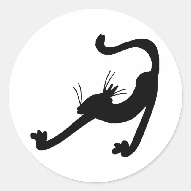 Cat Stretch Silhouette Classic Round Sticker (Front)