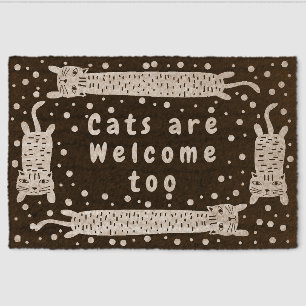 Cat Stretching Brown Fiber Doormat