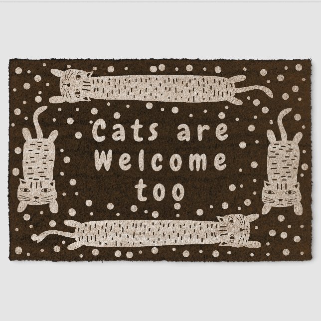 Cat Stretching Brown Fiber Doormat (Front)