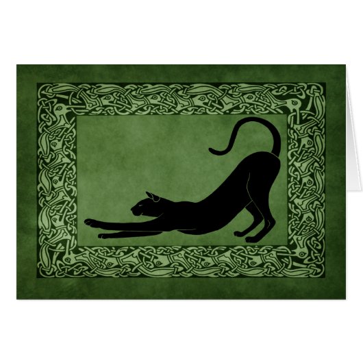 Cat Stretching Celtic Green Cards (Front Horizontal)