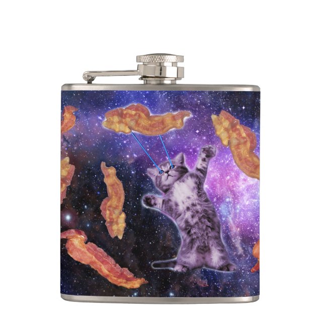Cat struck bacon with laser eye flask (Front)