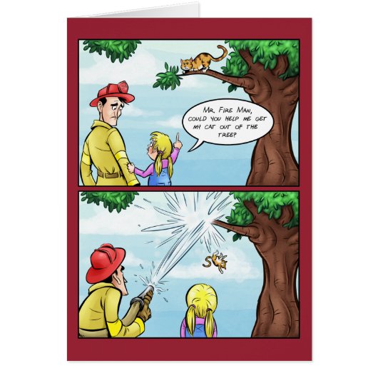 Cat Stuck In Tree Cartoon Cards (Front)