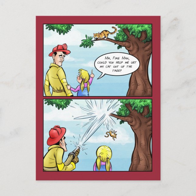 Cat Stuck In Tree Cartoon Postcard (Front)
