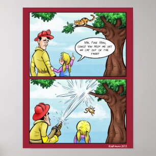 Cat Stuck In Tree Comic Poster