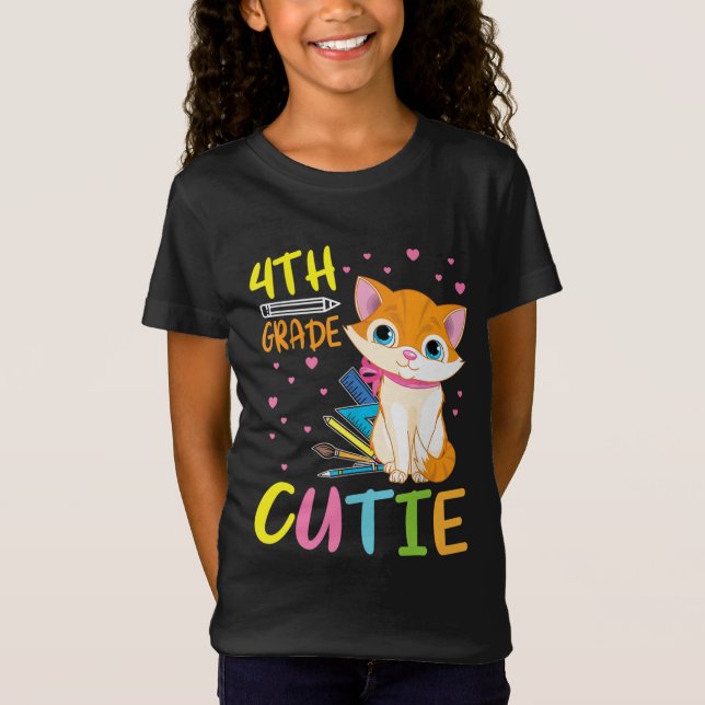 Cat Student Senior 4th Grade Cutie T-Shirt (Front)