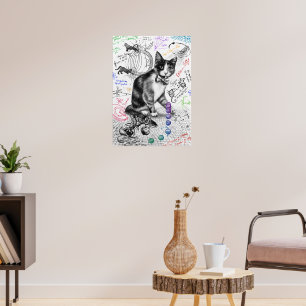 Cat Studying Gravity W Poster