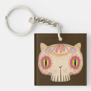 Cat Sugar Skull Catrina - Day of the Dead Keychain