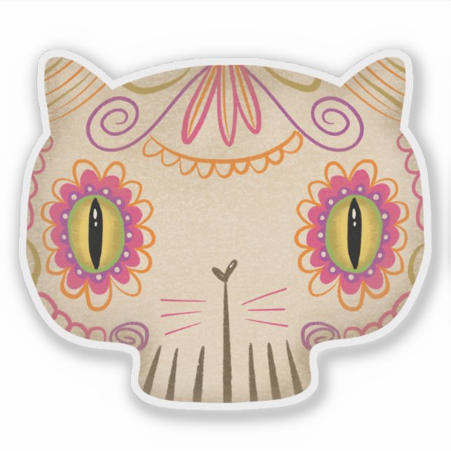 Cat Sugar Skull Catrina - Day of the Dead Sticker (Front)