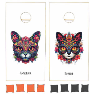 Cat Sugar skull Dia De Los Muertos 2 names   Cornhole Set