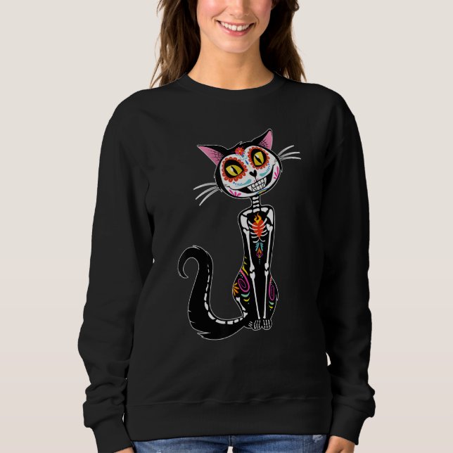 Cat Sugar Skull Dia De Los Muertos Day Of The Dead Sweatshirt (Front)