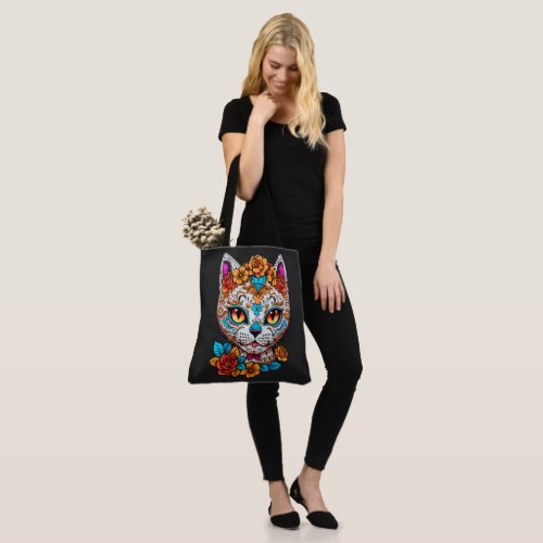 Cat Sugar Skull Halloween Dia de los Muertos Tote Bag