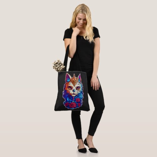 Cat Sugar Skull Halloween Dia de los Muertos Tote Bag