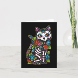 Cat Sugar Skull Mexico Calavera Dia De Los Muertos Card