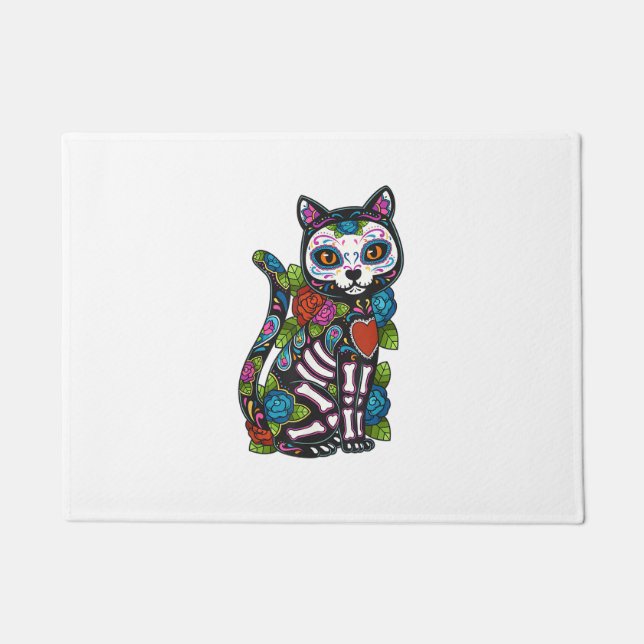 Cat Sugar Skull Mexico Calavera Dia De Los Muertos Doormat (Front)