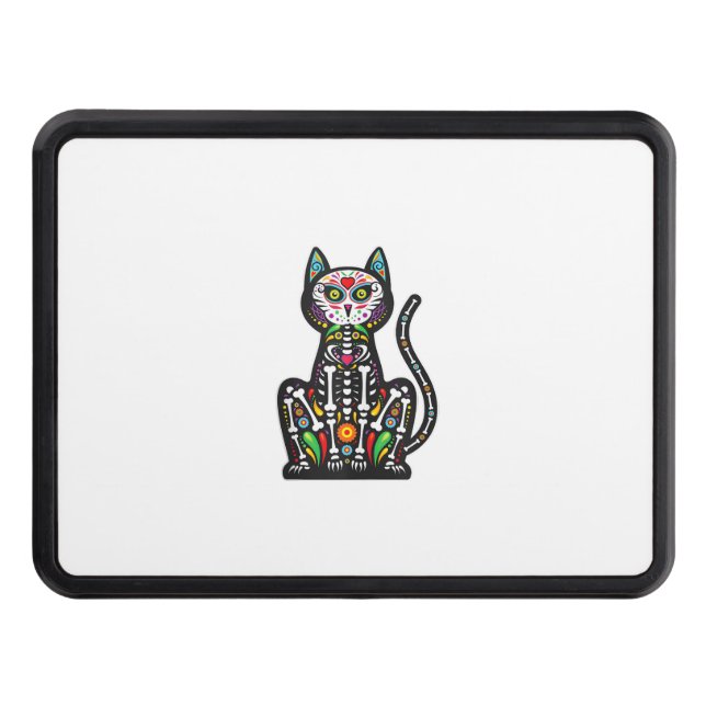 Cat Sugar Skull Mexico Calavera Dia De Los Muertos Hitch Cover (Front)