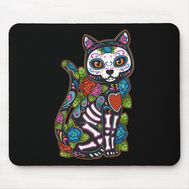 Cat Sugar Skull Mexico Calavera Dia De Los Muertos Mouse Pad (Front)