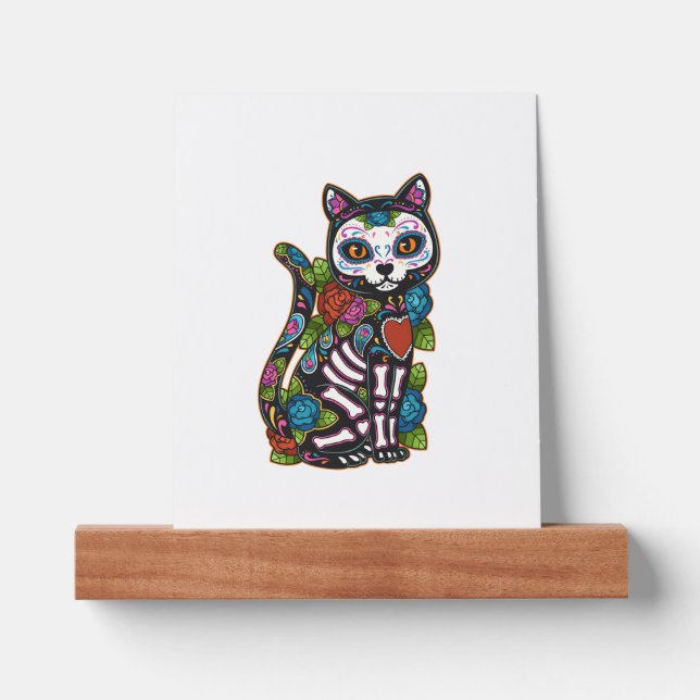 Cat Sugar Skull Mexico Calavera Dia De Los Muertos Picture Ledge (Front)