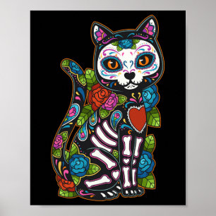 Cat Sugar Skull Mexico Calavera Dia De Los Muertos Poster