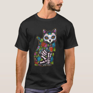 Cat Sugar Skull Mexico Calavera Dia De Los Muertos T-Shirt