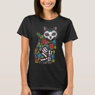 Cat Sugar Skull Mexico Calavera Dia De Los Muertos T-Shirt