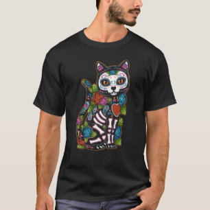 Cat Sugar Skull Mexico Calavera Dia De Los Muertos T-Shirt