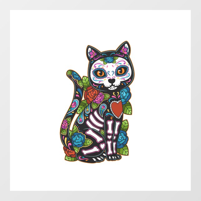 Cat Sugar Skull Mexico Calavera Dia De Los Muertos Wall Decal (Front)