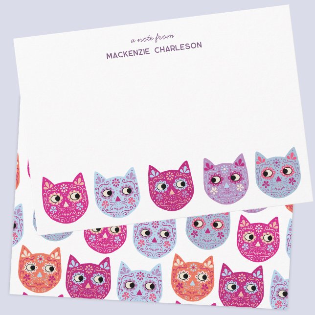 Cat Sugar Skull Personalized Note Card (Fun cat sugar skull calaveras personalized notecard)
