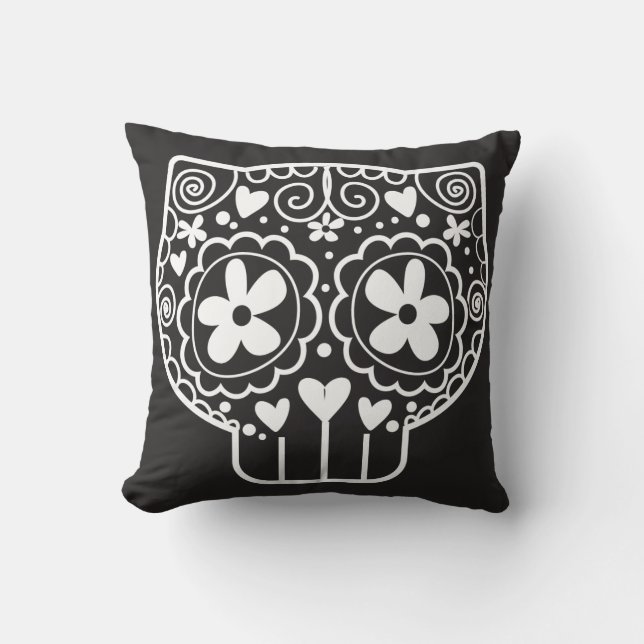 Cat Sugar Skull Throw Pillow (Front)