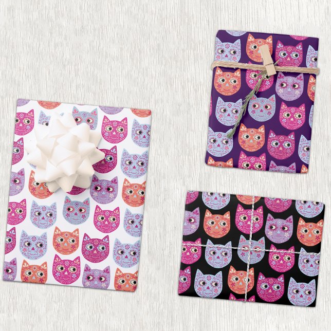 Cat Sugar Skull Wrapping Paper Sheets (Fun cat sugar skull Halloween gift wrap)