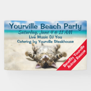 Cat Sunbathing at the Beach Banner
