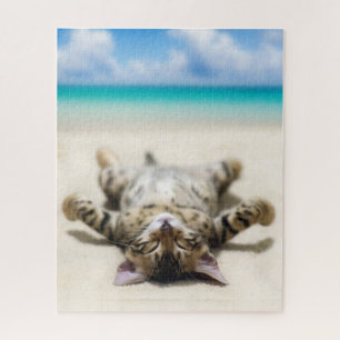 Cat Sunbathing at the Beach Jigsaw Puzzle