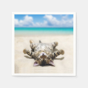 Cat Sunbathing at the Beach  Napkins