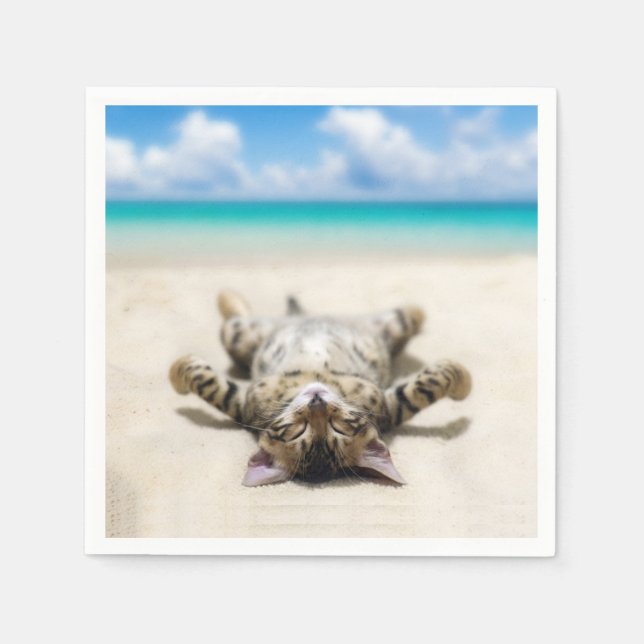 Cat Sunbathing at the Beach  Napkins (Front)