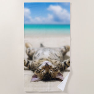 Cat Sunbathing at the Beach Towel