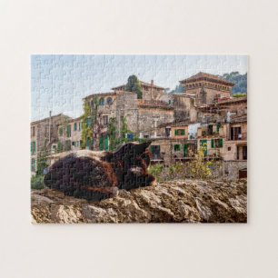 Cat sunbathing on a wall - Valldemossa, Mallorca Jigsaw Puzzle