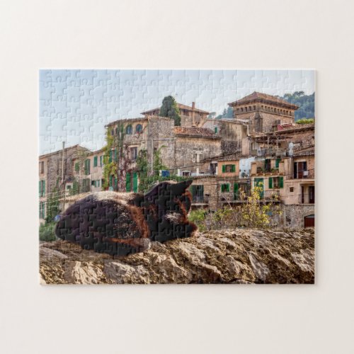 Cat sunbathing on a wall _ Valldemossa Mallorca Jigsaw Puzzle