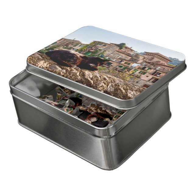 Cat sunbathing on a wall - Valldemossa, Mallorca Jigsaw Puzzle (Lid Open)