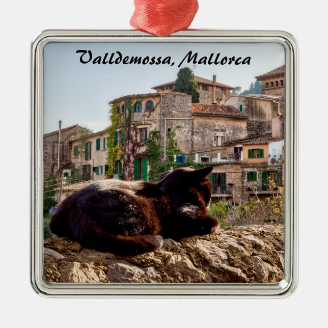 Cat sunbathing on a wall - Valldemossa, Mallorca Metal Ornament (Front)