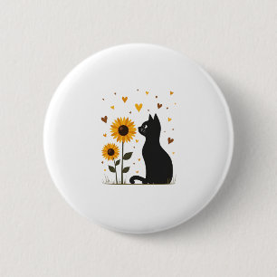 Cat Sunflower Christmas Tree Sun Flower Cat Lover Button