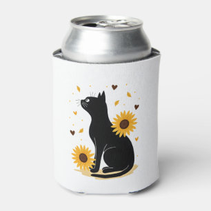 Cat Sunflower Christmas Tree Sun Flower Cat Lover Can Cooler