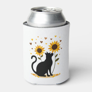 Cat Sunflower Christmas Tree Sun Flower Cat Lover Can Cooler