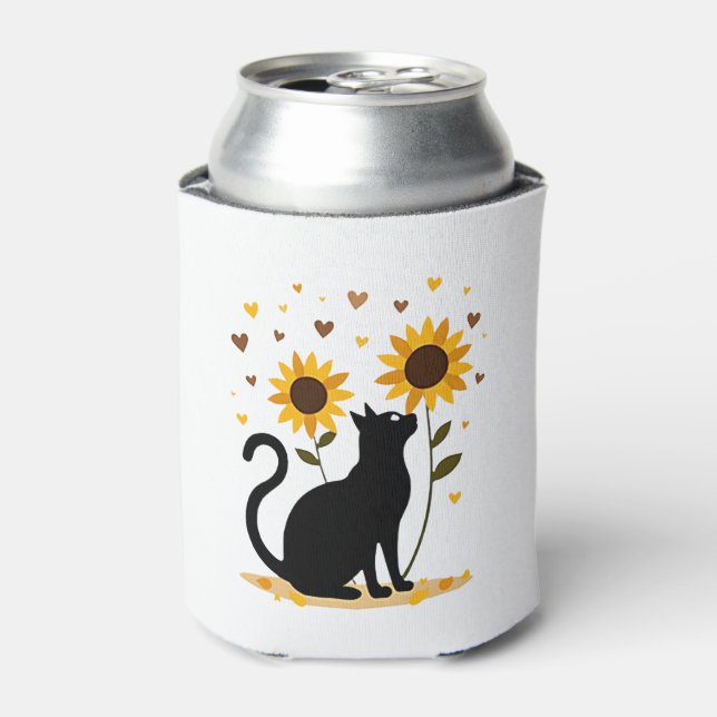 Cat Sunflower Christmas Tree Sun Flower Cat Lover  Can Cooler (Can Front)
