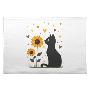 Cat Sunflower Christmas Tree Sun Flower Cat Lover Cloth Placemat