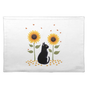 Cat Sunflower Christmas Tree Sun Flower Cat Lover Cloth Placemat